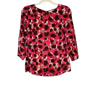 Boden hot pink abstract leopard‎ patterned 3/4 length blouse. Size 6